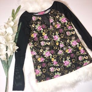 ❤️5/$25 Betsy‎ Johnson long sleeve Shirt sheer Maximalist sleeves Medium